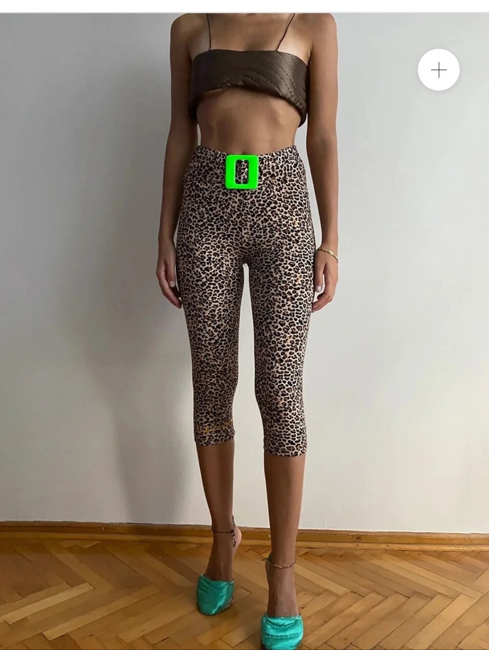 Cult Form NEON GREEN BUCKLE LEOPARD MIDI TIGHTS Size XS